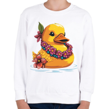 PRINTFASHION Gumikacsa hawaii virágfüzérrel - Gyerek pulóver - Fehér gyerek pulóver, kardigán
