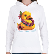PRINTFASHION Gumikacsa hawaii virágfüzérrel - Női kapucnis pulóver - Fehér