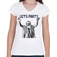 PRINTFASHION Guru party - Női V-nyakú póló - Fehér női póló
