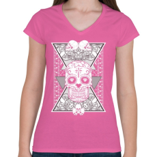 PRINTFASHION Gyémánt koponya - Női V-nyakú póló - Rózsaszín