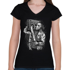 PRINTFASHION Gyilkos ütem - Női V-nyakú póló - Fekete női póló