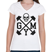 PRINTFASHION Gym - koponyával - Női V-nyakú póló - Fehér női póló