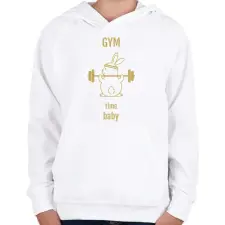 PRINTFASHION gym time baby  - Gyerek kapucnis pulóver - Fehér gyerek pulóver, kardigán