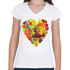 PRINTFASHION Gyümölcs-szív - Női V-nyakú póló - Fehér