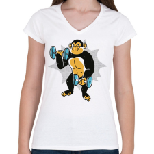 PRINTFASHION Gyúrós majom - Női V-nyakú póló - Fehér női póló