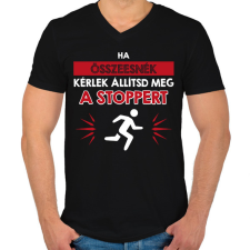 PRINTFASHION Ha összeesnék - Férfi V-nyakú póló - Fekete férfi póló