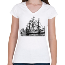 PRINTFASHION Hajó  - Női V-nyakú póló - Fehér női póló