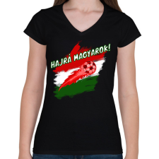 PRINTFASHION hajrá magyarok - Női V-nyakú póló - Fekete női póló