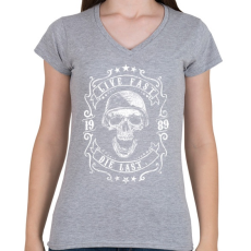 PRINTFASHION Halj meg utolsónak - Női V-nyakú póló - Sport szürke