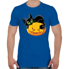 PRINTFASHION Halloween cica - Férfi póló - Királykék férfi póló