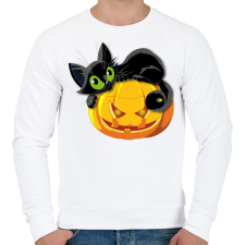 PRINTFASHION Halloween cica - Férfi pulóver - Fehér férfi pulóver, kardigán