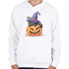 PRINTFASHION Halloween cica - Gyerek kapucnis pulóver - Fehér