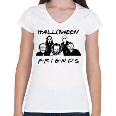 PRINTFASHION Halloween friends - Női V-nyakú póló - Fehér