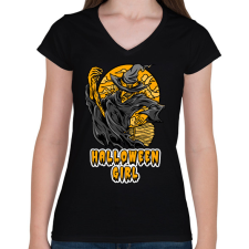 PRINTFASHION HALLOWEEN GIRL - Női V-nyakú póló - Fekete női póló