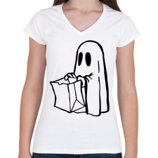 PRINTFASHION Halloween-i szellem - Női V-nyakú póló - Fehér női póló