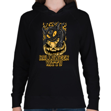 PRINTFASHION HALLOWEEN KITTY - Női kapucnis pulóver - Fekete