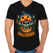 PRINTFASHION Halloween koponya tökben - Férfi V-nyakú póló - Fekete férfi póló