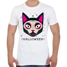 PRINTFASHION HALLOWEEN MACSKA - Férfi póló - Fehér férfi póló
