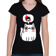 PRINTFASHION Halloween macska - Női V-nyakú póló - Fekete női póló