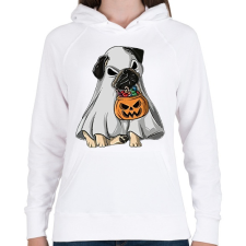 PRINTFASHION Halloween mops - Női kapucnis pulóver - Fehér női pulóver, kardigán