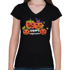 PRINTFASHION Halloween - Női V-nyakú póló - Fekete