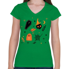 PRINTFASHION Halloween - Női V-nyakú póló - Zöld