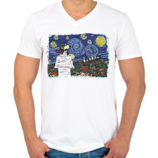 PRINTFASHION Halloween - Snoopy - Van Gogh style - sötét alaphoz - Férfi V-nyakú póló - Fehér férfi póló