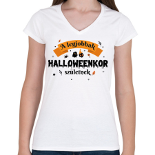PRINTFASHION Halloween szülinap - Női V-nyakú póló - Fehér női póló