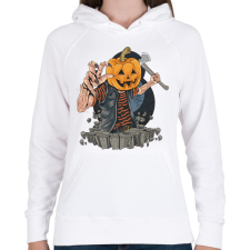 PRINTFASHION Halloween tök fej - Női kapucnis pulóver - Fehér női pulóver, kardigán