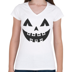 PRINTFASHION Halloween tök fej - Női V-nyakú póló - Fehér