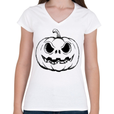 PRINTFASHION Halloween tök - Női V-nyakú póló - Fehér női póló