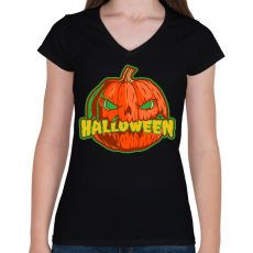 PRINTFASHION Halloween tök - Női V-nyakú póló - Fekete