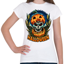 PRINTFASHION Halloween tökös koponya csontváz - Női póló - Fehér női póló