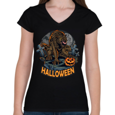PRINTFASHION Halloween vérfarkas - Női V-nyakú póló - Fekete
