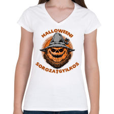 PRINTFASHION Halloweeni sorozatgyilkos - Női V-nyakú póló - Fehér női póló