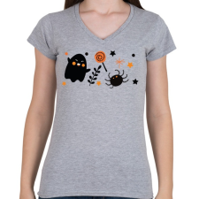 PRINTFASHION Halloweeni szellem - Női V-nyakú póló - Sport szürke női póló
