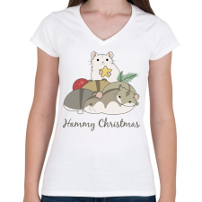 PRINTFASHION Hammy Christmas - Női V-nyakú póló - Fehér női póló