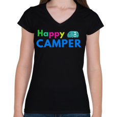 PRINTFASHION HAPPY CAMPER2 - Női V-nyakú póló - Fekete