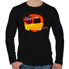 PRINTFASHION Happy Halloween Bagoly - Férfi hosszú ujjú póló - Fekete férfi póló
