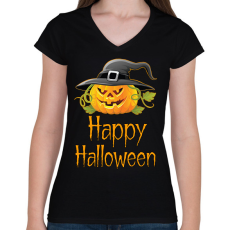 PRINTFASHION Happy Halloween  - Női V-nyakú póló - Fekete