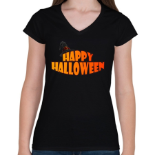 PRINTFASHION Happy Halloween sapkás - Női V-nyakú póló - Fekete női póló