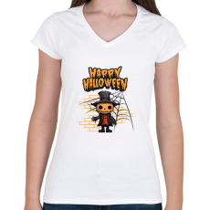 PRINTFASHION Happy Halloween tökfej - Női V-nyakú póló - Fehér
