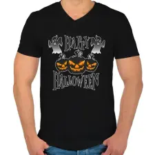 PRINTFASHION Happy Halloween Tökfejes - Férfi V-nyakú póló - Fekete férfi póló