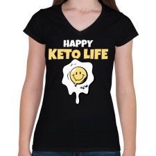 PRINTFASHION HAPPY KETO LIFE - Női V-nyakú póló - Fekete női póló