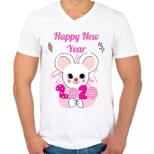 PRINTFASHION happy new year - Férfi V-nyakú póló - Fehér férfi póló