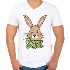 PRINTFASHION Happy nyuszi - Férfi V-nyakú póló - Fehér férfi póló