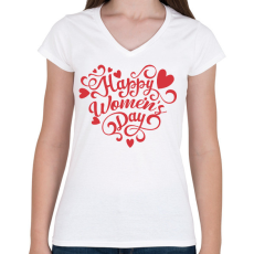 PRINTFASHION Happy Women's Day heart - Női V-nyakú póló - Fehér
