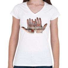 PRINTFASHION HARD WORK - Női V-nyakú póló - Fehér