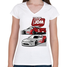 PRINTFASHION HARDCORE JDM - SILVIA - Női V-nyakú póló - Fehér