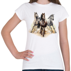 PRINTFASHION Három ló vágtázik - Női póló - Fehér